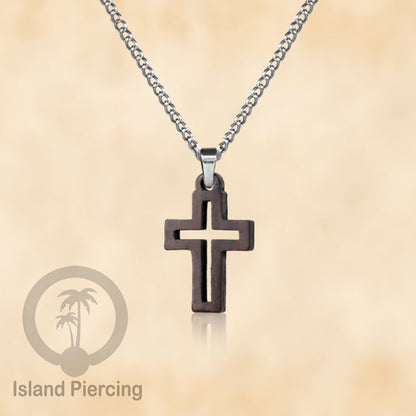 Kalung Tali Kulit dengan Liontin Kayu Popular Wood Pendant Necklace Spiral Peace Cross