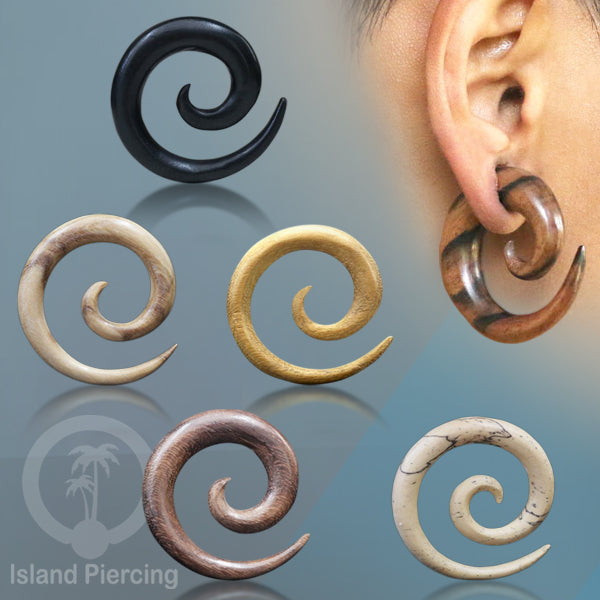 Aniting Tindik Spiral bahan Kayu polos banyak jenis kayu. Wooden Piercing Spirals