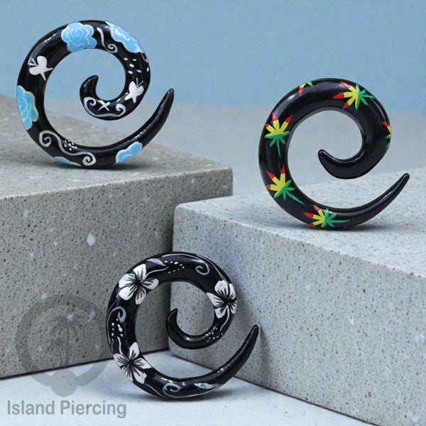 Tindik Kayu model cat dengan motif menarik, Painted Wood Piercing Spirals