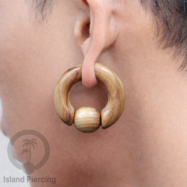 Tindik Kayu polos untuk lubang besar, Wood BCR Piercing pakai bola kayu/silicone