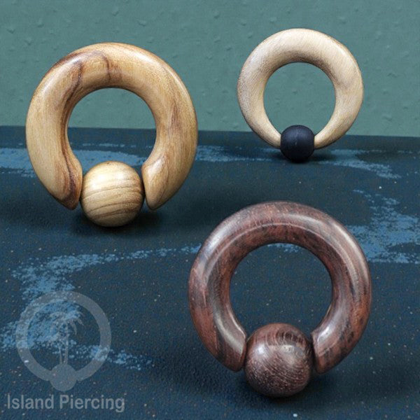 Tindik Kayu polos untuk lubang besar, Wood BCR Piercing pakai bola kayu/silicone