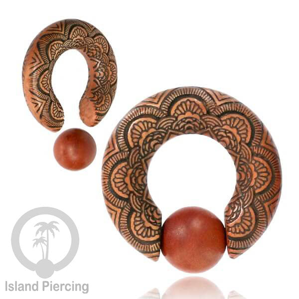 Anting Tindik kayu, Wood BCR piercing dengan ukiran pilihan banyak motif dan ukuran
