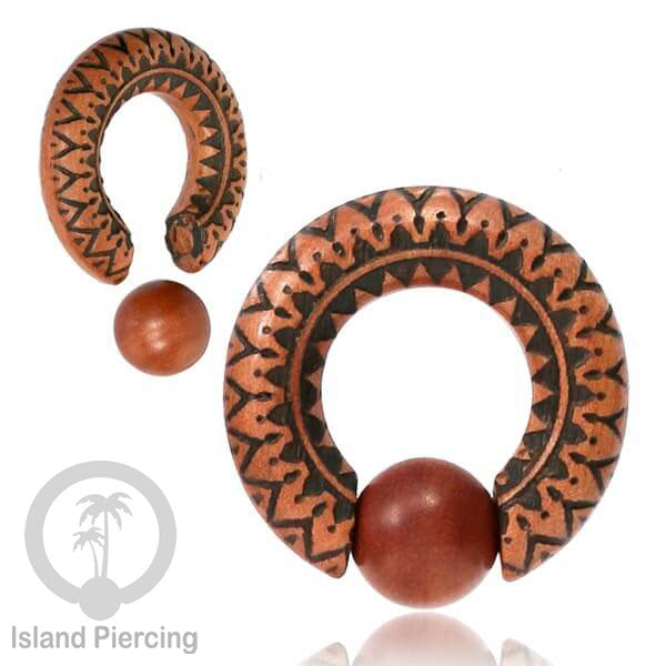 Anting Tindik kayu, Wood BCR piercing dengan ukiran pilihan banyak motif dan ukuran