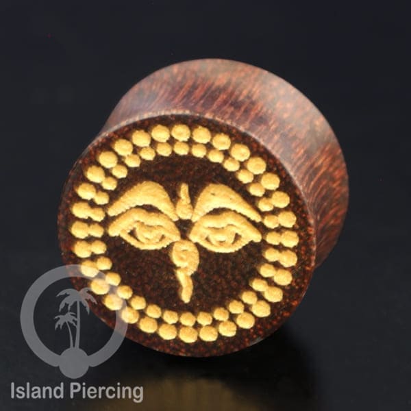 Ear Plug kayu tindik gauge besar dengan ukuran tangan dan inlay resin dan cat warna emas