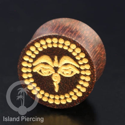 Ear Plug kayu tindik gauge besar dengan ukuran tangan dan inlay resin dan cat warna emas