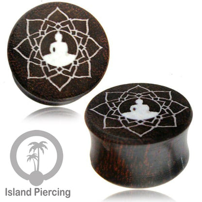 Ear Plug kayu tindik gauge besar dengan ukuran tangan dan inlay resin dan cat warna emas