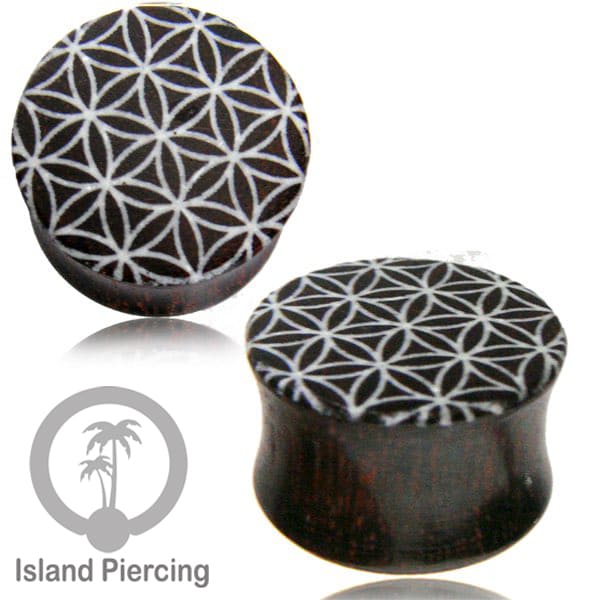 Ear Plug kayu tindik gauge besar dengan ukuran tangan dan inlay resin dan cat warna emas