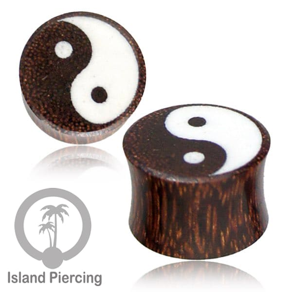 Ear Plug kayu tindik gauge besar dengan ukuran tangan dan inlay resin dan cat warna emas