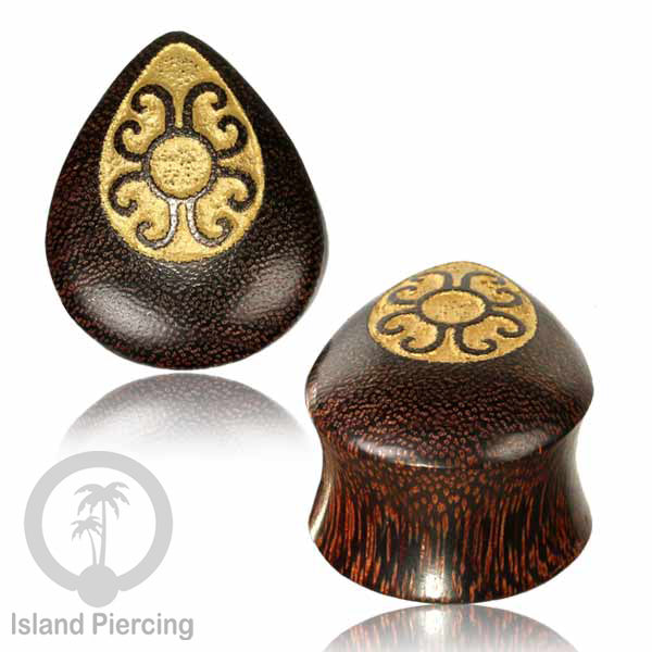 Wooden Ear Plug Teardrop Style Anting Tindik Kayu model Plug Tetes dengan Ukiran