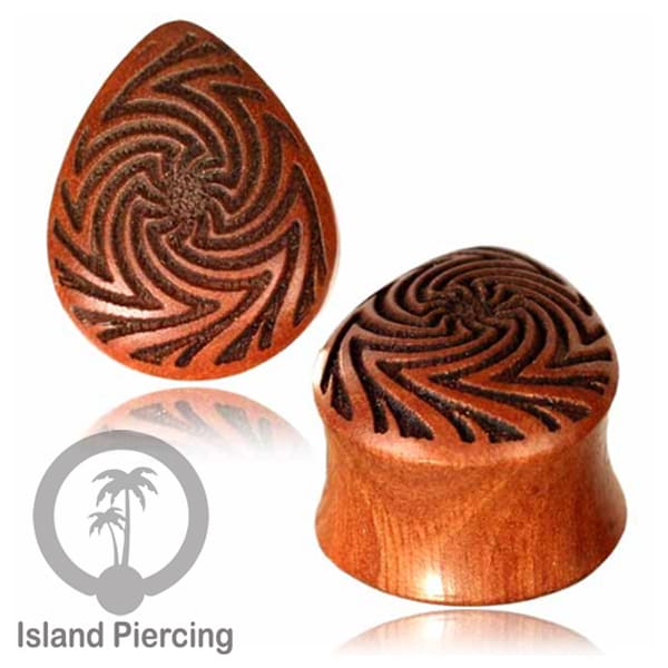Wooden Ear Plug Teardrop Style Anting Tindik Kayu model Plug Tetes dengan Ukiran