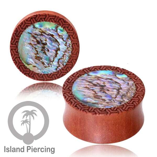 Wooden ear plugs engraviir dan pasang matu onyx dan kerang abelone Tindiik gauge besar yang istemewa