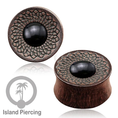 Wooden ear plugs engraviir dan pasang matu onyx dan kerang abelone Tindiik gauge besar yang istemewa