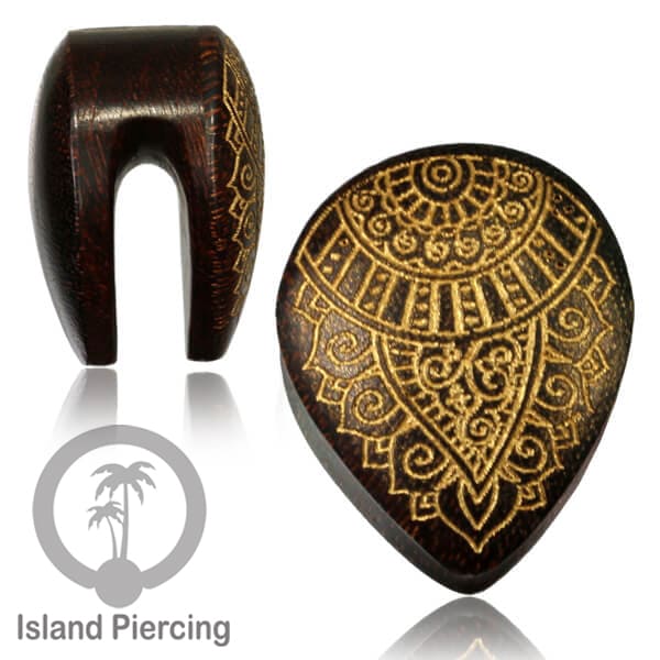 Wooden Ear Plug Teardrop Style Anting Tindik Kayu model Plug Tetes dengan Ukiran