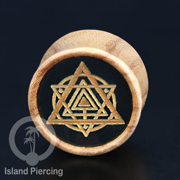 Ear Tunnel tindik buatan tangan dan engravir dengan tandung, batu Onyx dan Amethyst