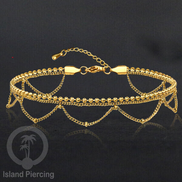 Gelang Kaki dari baja stainless warna emas. Steel anklets in many sizes.