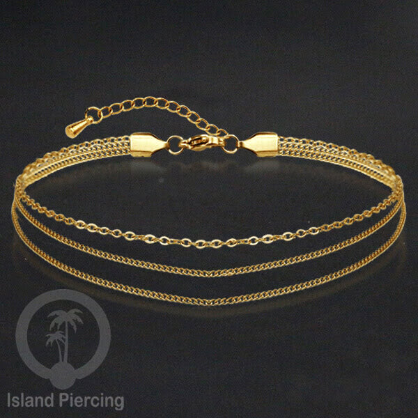 Gelang Kaki dari baja stainless warna emas. Steel anklets in many sizes.