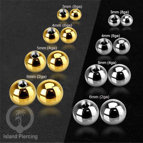 Bola Piercing untuk bar ukuran 1.6mm, Replacement Steel Piercing Balls External threading