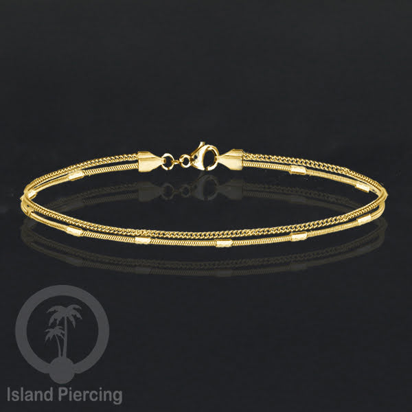 Gelang Tangan dari baja stainless warna emas. Model yang 2-3rantai yang istimewa.