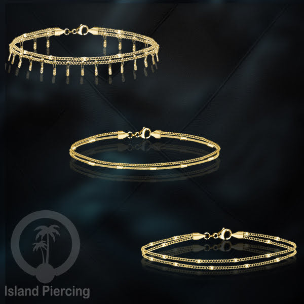 Gelang Tangan dari baja stainless warna emas. Model yang 2-3rantai yang istimewa.