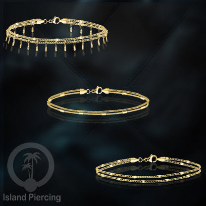 Gelang Tangan dari baja stainless warna emas. Model yang 2-3rantai yang istimewa.