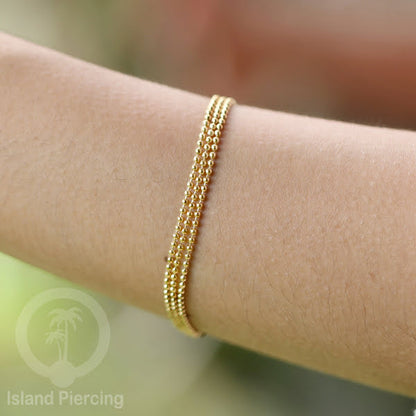 Gelang Tangan dari baja stainless warna emas. Model lebar 3-7 rantai.