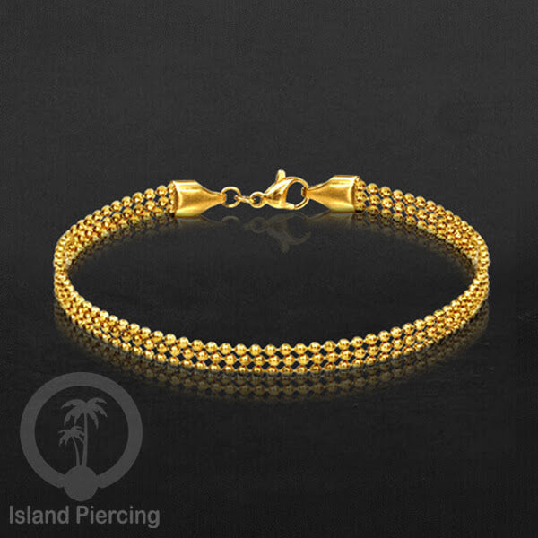 Gelang Tangan dari baja stainless warna emas. Model lebar 3-7 rantai.