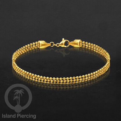 Gelang Tangan dari baja stainless warna emas. Model lebar 3-7 rantai.
