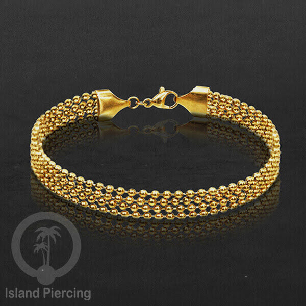 Gelang Tangan dari baja stainless warna emas. Model lebar 3-7 rantai.