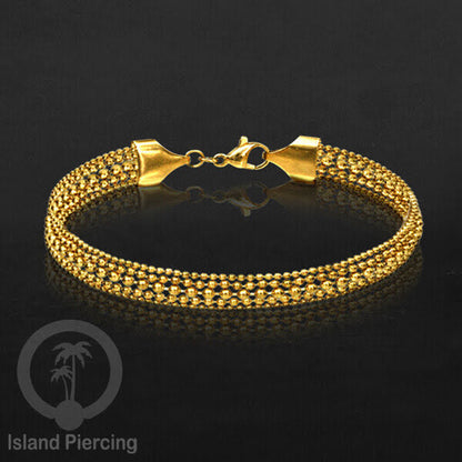 Gelang Tangan dari baja stainless warna emas. Model lebar 3-7 rantai.