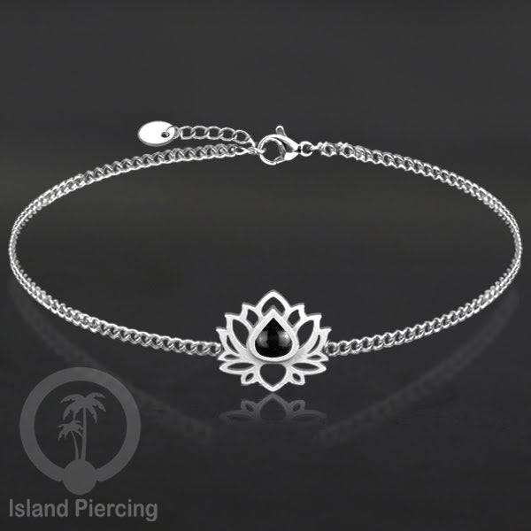 Gelang lotus dari stainless steel dengan berbagai desain dan epoksi berwarna batu. Warna silver.