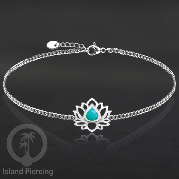 Gelang lotus dari stainless steel dengan berbagai desain dan epoksi berwarna batu. Warna silver.