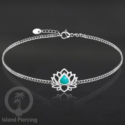 Gelang lotus dari stainless steel dengan berbagai desain dan epoksi berwarna batu. Warna silver.