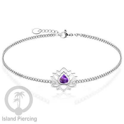 Gelang lotus dari stainless steel dengan berbagai desain dan epoksi berwarna batu. Warna silver.
