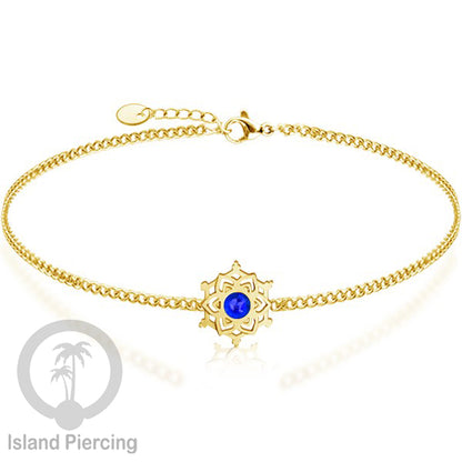 Gelang mandala dari stainless steel dengan berbagai desain dan batu epoksi berwarna. Warna gold.