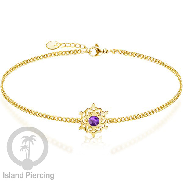 Gelang mandala dari stainless steel dengan berbagai desain dan batu epoksi berwarna. Warna gold.