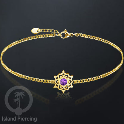 Gelang mandala dari stainless steel dengan berbagai desain dan batu epoksi berwarna. Warna gold.