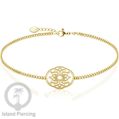 Gelang stainless steel, gelang laba-laba, gelang papan selancar, gelang ular, gelang mandala, warna gold.