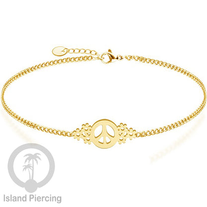 Gelang stainless steel, peace sign gelang, flower of life gelang, bat gelang, surf gelang, warna gołd.