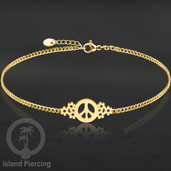 Gelang stainless steel, peace sign gelang, flower of life gelang, bat gelang, surf gelang, warna gołd.
