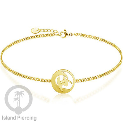 Gelang stainless steel, peace sign gelang, flower of life gelang, bat gelang, surf gelang, warna gołd.
