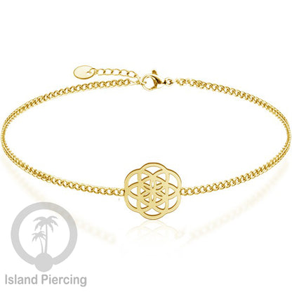 Gelang stainless steel, peace sign gelang, flower of life gelang, bat gelang, surf gelang, warna gołd.