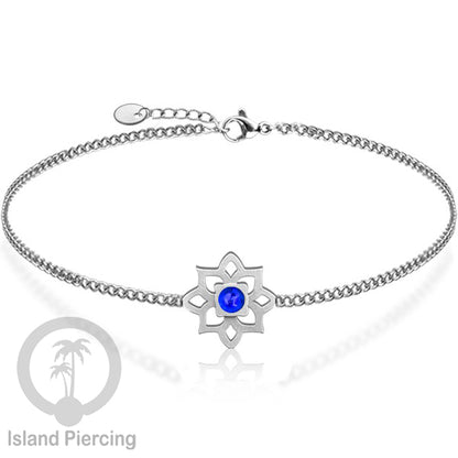 Gelang tribal lotus dari stainless steel dengan berbagai desain dan batu epoksi berwarna. Warna silver.