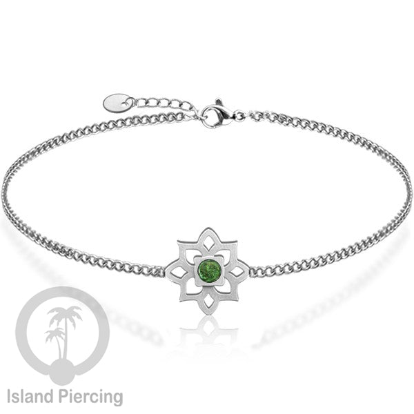 Gelang tribal lotus dari stainless steel dengan berbagai desain dan batu epoksi berwarna. Warna silver.