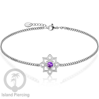 Gelang tribal lotus dari stainless steel dengan berbagai desain dan batu epoksi berwarna. Warna silver.