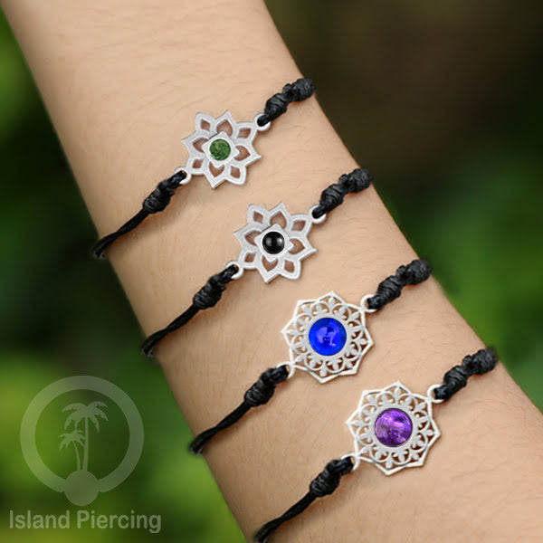 Gelang Tangan Stainless Steel motif Bunga dan Mandala warna silver dengan warna Epoxy
