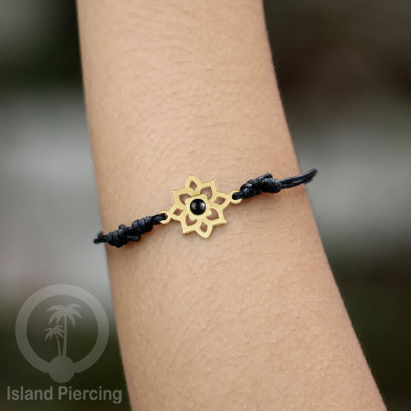 Gelang Tangan Stainless Steel motif Bunga dan Mandala warna gold dengan warna Epoxy