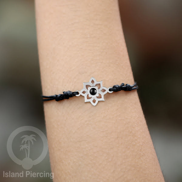 Gelang Tangan Stainless Steel motif Bunga dan Mandala warna silver dengan warna Epoxy