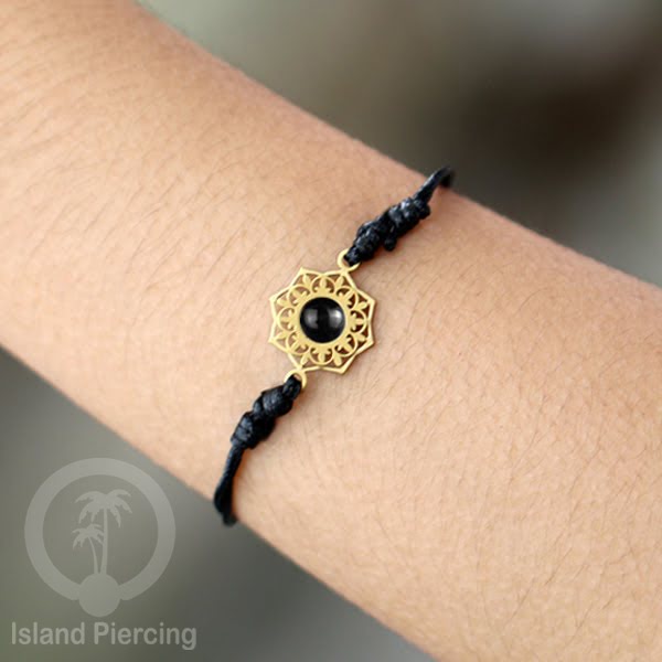 Gelang Tangan Stainless Steel motif Bunga dan Mandala warna gold dengan warna Epoxy