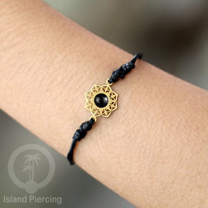 Gelang Tangan Stainless Steel motif Bunga dan Mandala warna gold dengan warna Epoxy