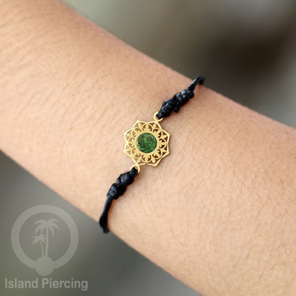 Gelang Tangan Stainless Steel motif Bunga dan Mandala warna gold dengan warna Epoxy